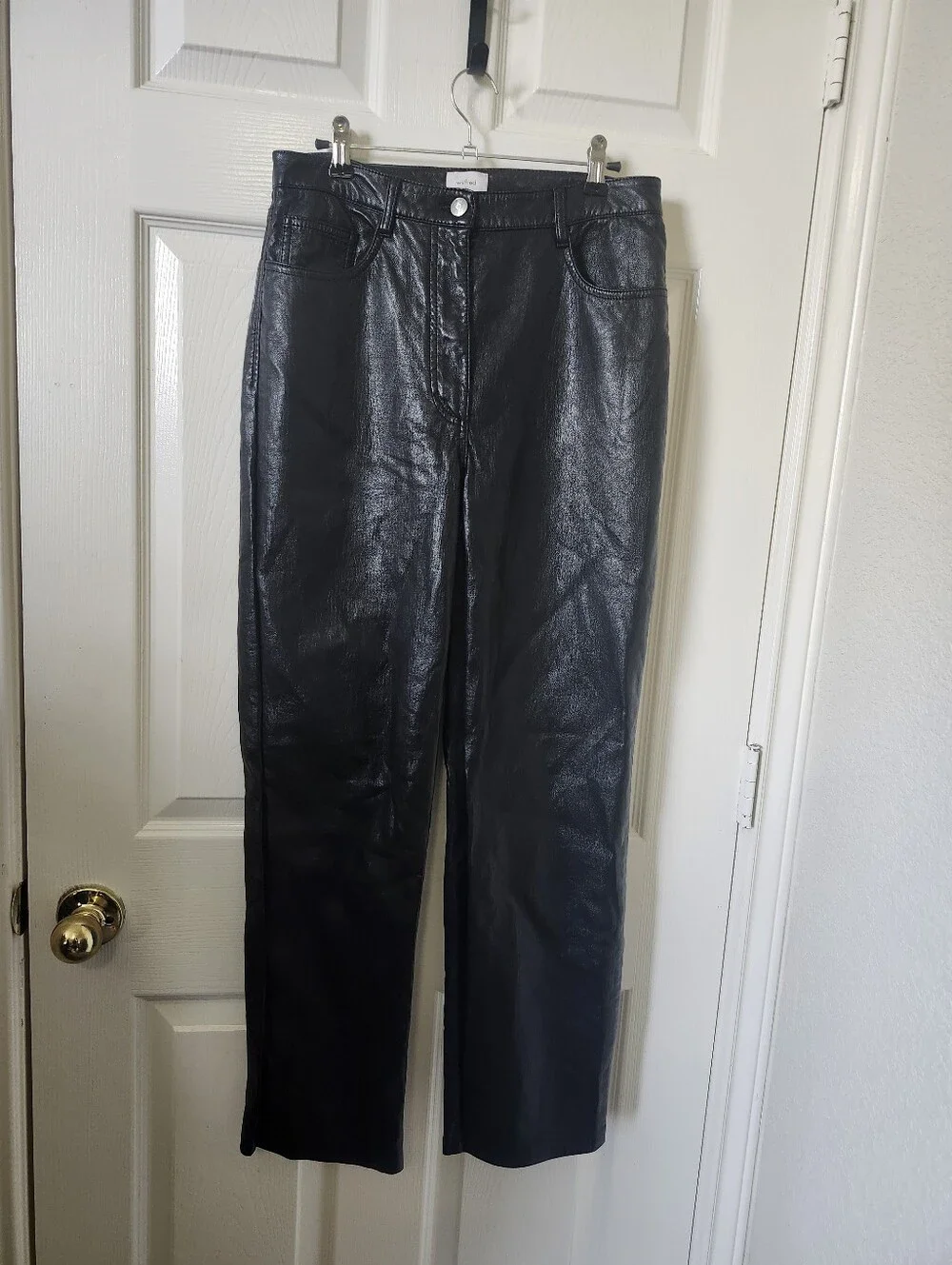 Aritzia Wilfred Melina Black Faux Leather Straight-Leg Pants